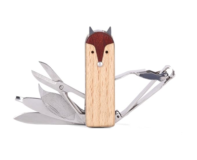 Kikkerland Fox Manicure Multi Tool Set, 5 in 1, Stainless Steel Professional Grooming Kits, Nail Care, for Home, Travel, Office