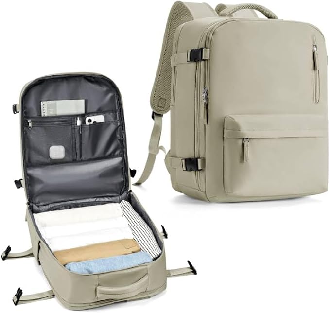 WONHOX Large Travel Backpack Women,Carry On Backpack Flight Approved 18x14x8 inches Bag Spirit Airlines Personal ltem,College Sports Hiking Rucksack Laptop Blackpack mochila de viaje,Brown