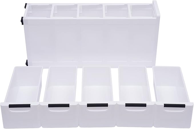 Plastic Storage Cabinet Stackable Storage Cart 5 Drawer Containers Storage Organizer Unit Mobile Stacking Bins [White 7.9"x15.7"x33.1"]