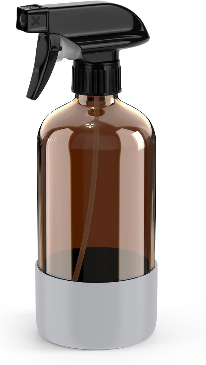 Bontip Amber Glass Spray Bottle with Silicone Sleeve Protection, 16 oz Refillable Spray Bottles for Cleaning Solutions, Plants, Aromatherapy, Facial Hydration (1, Grey, 16 oz)