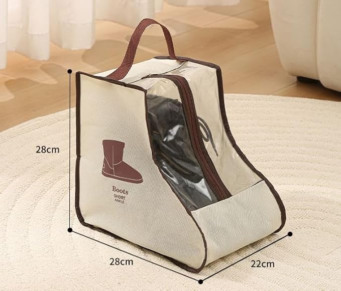 Rikyo 2 Set Beige Shoe Storage,Portable Short Boots Storage&Protector Bag | Protector Bag,Shoe Dust Bags,Shoe Sleeves for Travel,Clear Window Boots Cover,Shoes Packing Organizers for Adult Sneakers