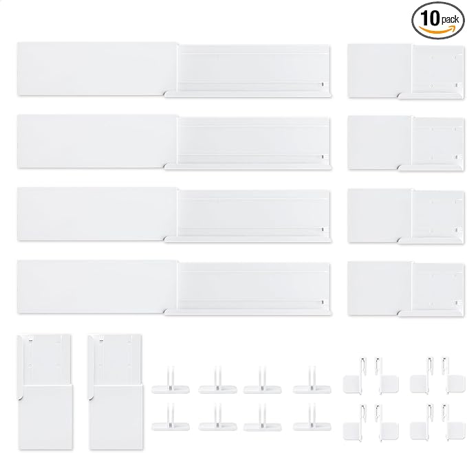 Adjustable Drawer Dividers for Small & Junk Drawers - Standard Kit | Double set + 2 extra panels; slim interlocking grid for vanity, desk & bathroom; 3D guide shows where pieces go; tool-free
