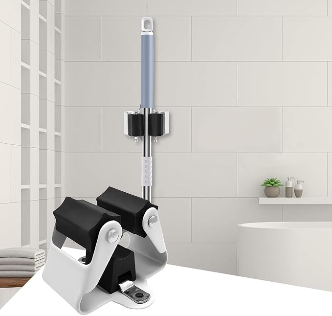 3-H Stainless Steel Broom Holder Wall Mount, Heavy Duty Mop and Broom Organizer with Screws, Tool Storage Rack for Kitchen, Laundry, Bathroom, Garage, Garden Shed,Matte Black,20