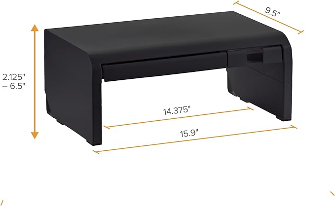 Bostitch Konnect Adjustable Monitor Riser with Drawer & Cell Phone Holder, Laptop Stand for Desk, 4 Height Levels, Cable Management & Rubber Feet
