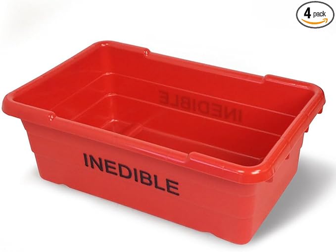 ULTRASOURCE Food Approved Bus Totes/Meat Lug (4 Totes and 4 Frosted Lids, Red Inedible)