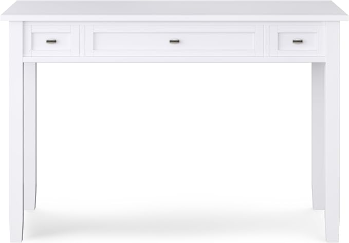 SIMPLIHOME Warm Shaker Desk - 48 Inch Wide Solid Wood Writing Desk in White, Transitional Home Office Computer Table for Workspace or Study with Flip-Down Keyboard Tray and 2 Drawers