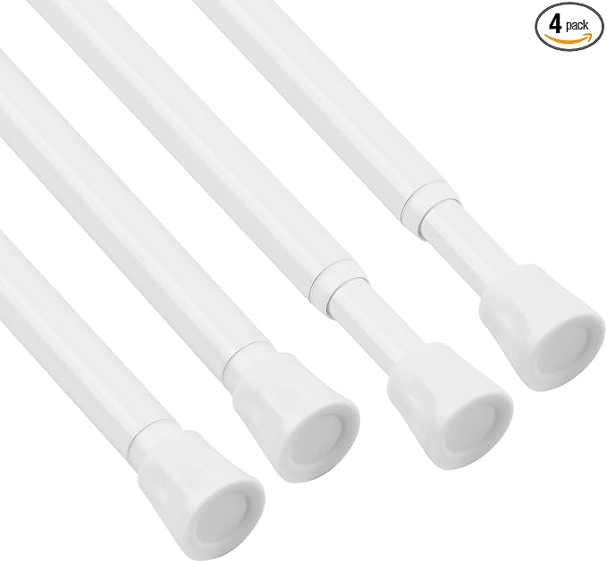 TYRON Tension Curtain Rod Small Adjustable 11 to 17 Inch, Spring Expandable Pressure Loaded Tension Rods Window, Curtain Rod for Kitchen, Closet, RV, Bathroom (White, 4 Pack)