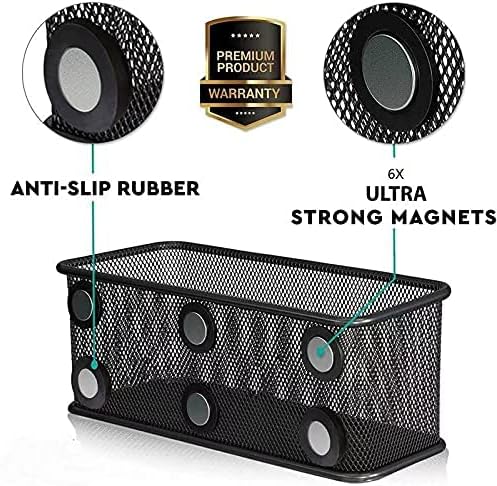 TAPBULL Mesh Magnetic Storage Baskets - Set of 2 (Black) with Anti-Slip Feature and Strong Magnets - Magnetic Locker Organizer and Pencil Holder for Whiteboard and Refrigerator (Black-2 pcs)