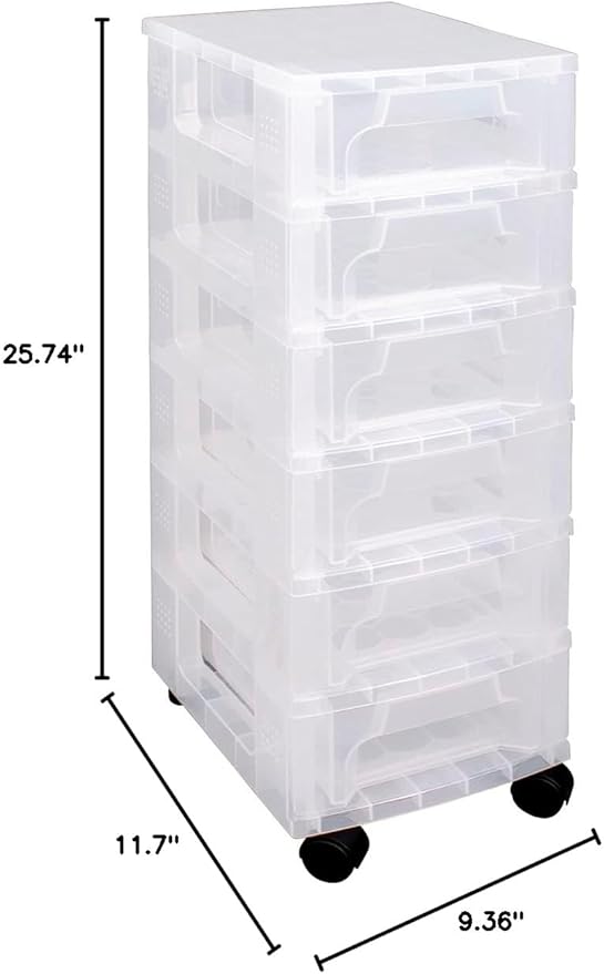Really Useful Box Plastic Storage Slimline Storage Tower 6x3.5 Litre Clear Frame with Drawers