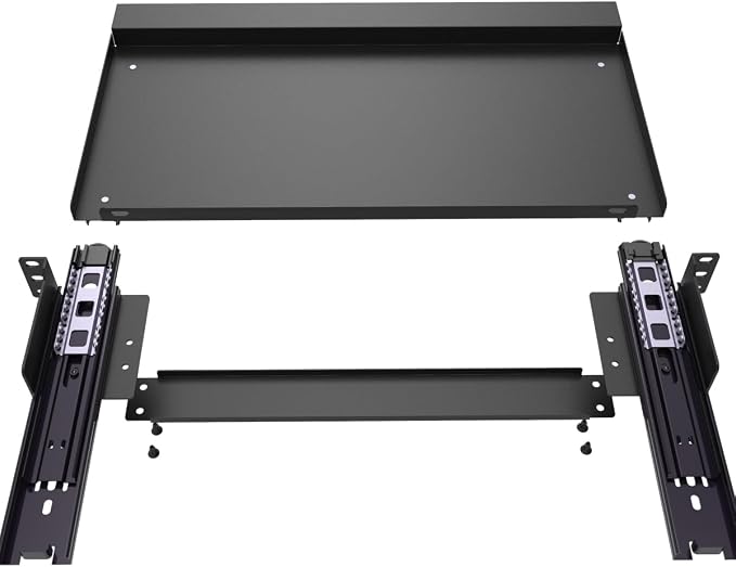 1U Keyboard Tray 8" Deep, Universal 19" Rack Mount Sliding | Metal Rack Mount Shelf for Network Equipments Server Rack or Cabinet (8inch)