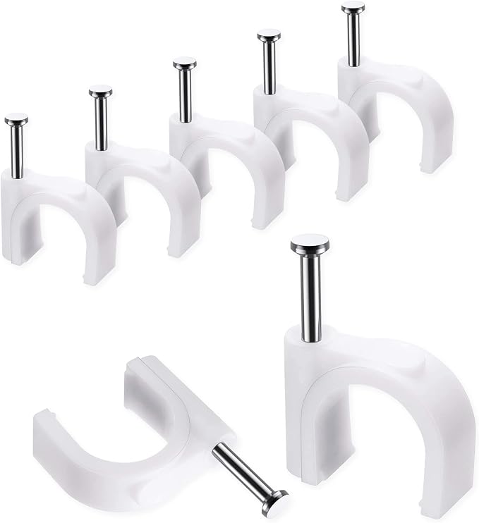 Abnii Cable Clips, 100 Pcs, 10mm, Wire Wall Clips with Steel Nails, Cable Management Organizer Clip, Cable Tacks Coax Holder Clips, RG6 RG59 CAT6 RJ45 Cable Cord Clip, White