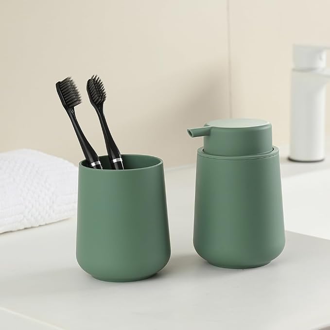 YAUKPH Sage Green Foaming Hand Soap Dispenser Plastic 11 oz - Modern Minimalist Style for Bathroom & Kitchen Countertop Refillable