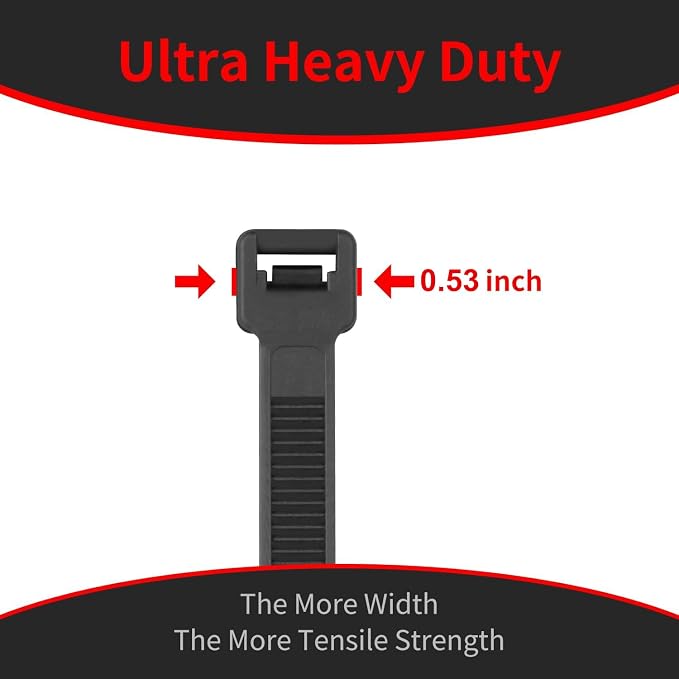 BethTie 14 Inch Black Zip Ties Heavy Duty 500 Pcs, 220 LBS Long Cable Ties | UV Resistant Big Zip Ties, Weatherproof, Extra Long Zip Ties, Self-Locking Cable Ties for Indoor and Outdoor Use