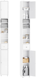 SoBuy Narrow Bathroom Storage Cabinet, 7.8 x 7.8 x 70.8 in, White | Anti-Tipping Narrow Freestanding Bathroom Cabinet With Adjustable Shelves, Slim Storage For Tight Bathroom Corners, BZR34-W