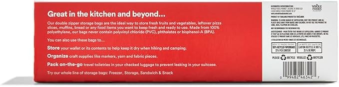 365 by Whole Foods Market, Gallon Double Zipper Storage Bag, 40 Count (Pack of 3)