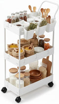 danpinera Storage Cart on Wheels, 3 Tier Slim Laundry with Wheels Bathroom Organizer with Hanging Cups Hooks Dividers Handle Mobile Rolling Art Cart for Bathroom Kitchen Narrow Places, White