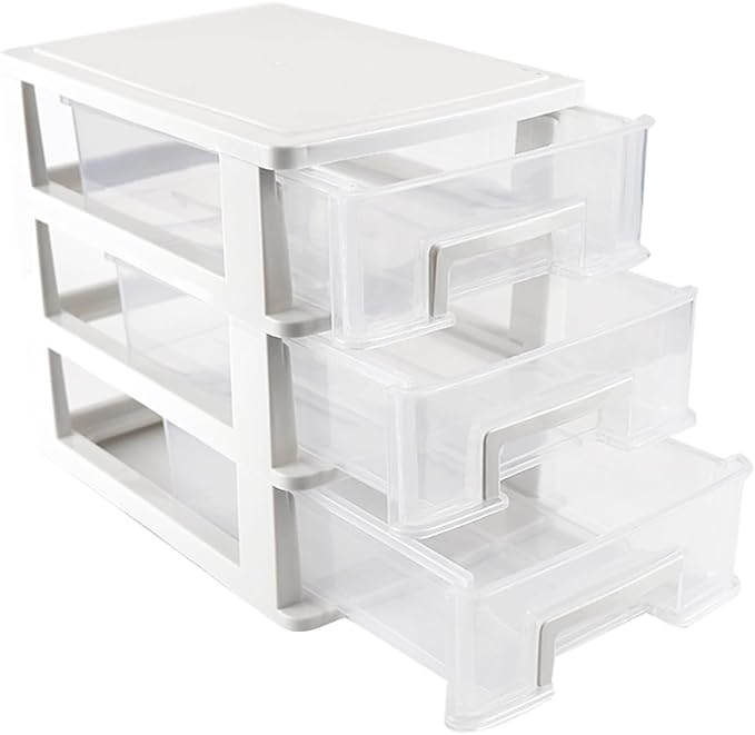 Plastic Desk Organizer,Desk Storage Box with 3 drawers,Makeup Organizer Sundries Storage Multifunction Storage Rack for Office School Home (White)
