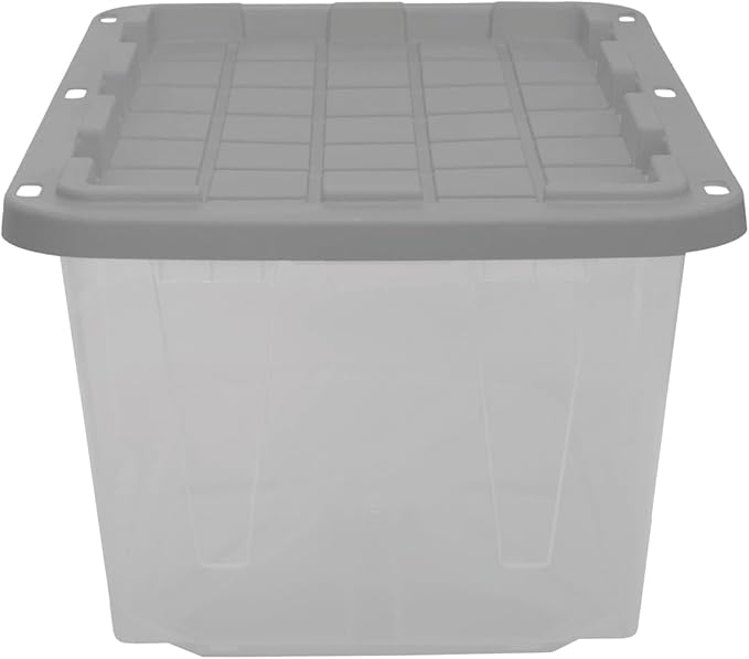 CX BLACK & YELLOW 27-Gallon Heavy Duty Clear Stackable Storage Bins with Lids, Dorm Room Essentials, Dorm Storage, Moving Boxes, Back to School, Classroom Organization, Home Organization, 2 Pack (14.3H x 20.6W x 30.6D)