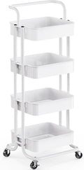 Pipishell 4 Tier Rolling Cart, Metal Utility Cart with Wheels and Handle, Rolling Storage Cart for Nursery Room, Living Room, Painting Room, Office and Kitchen, White