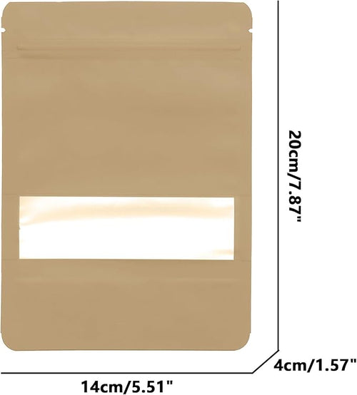 100PCS Foil Pouch Mylar Bags with Clear Window,ULIFESTAR Stand Up Sealable Bags with Tear Notches,Resealable for Food,Party Favors,Gift Packaging and Small Business(14 * 20cm/5.51 * 7.87",Gold)