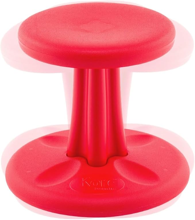 KORE Design Wobble Stool Chair, Girls + Boys Kid Desk Stools, Ergonomic Small Office Chairs, Flexible Seating for Active Child, ADD/ADHD, Classroom, School, Home, Kids (14in), Age 6-7 yrs, Red