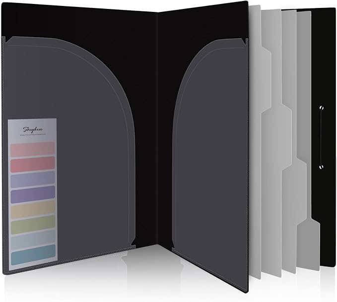 SKYDUE Accordion File Organizer, 5 Pocket Expanding File Folders with Pockets, Document Organizer, Portable Paper Organizer，School Office Supplies Black