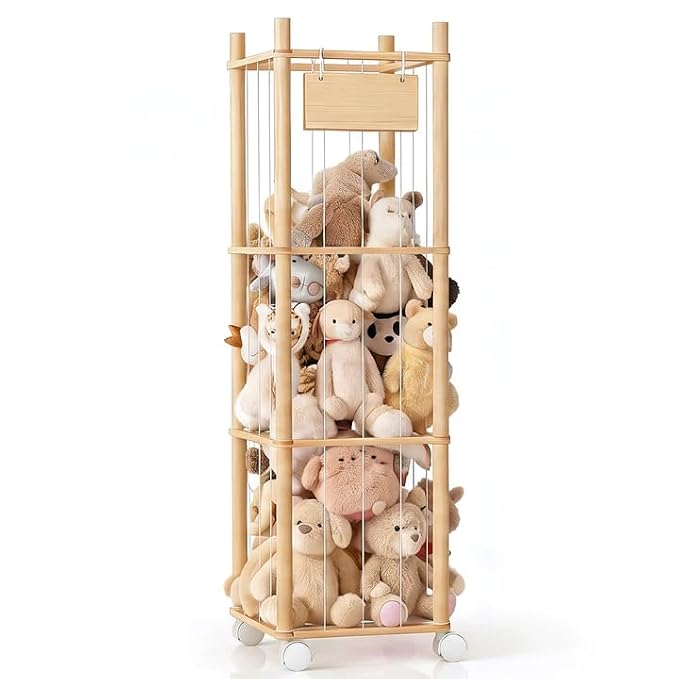 KiddoCood Kids Large Stuffed Animal Storage & Plush Toy Organizer, 54.5" H | 3 Tier Solid Wood Plush Holder, BPA-Free & Zero Glue, CPC & TIC Certified, Corner Solution for Playroom & Nursery