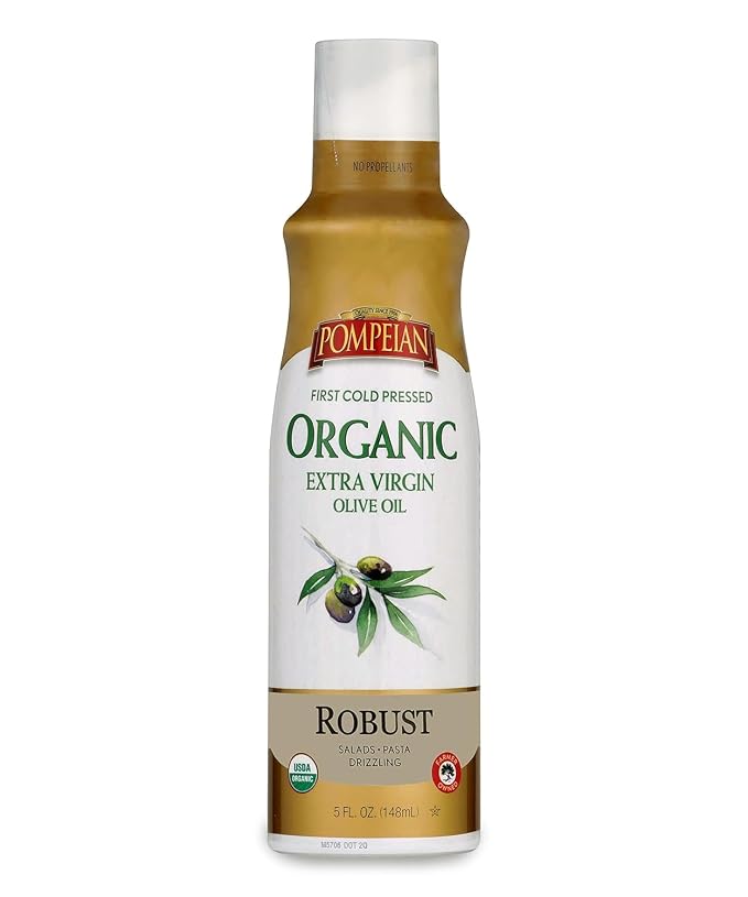 Pompeian USDA Organic Extra Virgin Olive Oil Non-Stick Cooking Spray, Full-Bodied, Perfect for Salads and Pasta, Naturally Gluten Free, Non-Allergenic, Non-GMO, No Propellant, 5 FL. OZ, Single Bottle | No Propellants - First Cold Pressed Olive Oil for ...