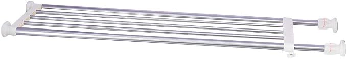 BAOYOUNI Tension Closet Shelf Heavy Duty Organizer Rack Stainless Steel Expandable Storage Shelves Rod Ivory, 39.76-60.04 Inch
