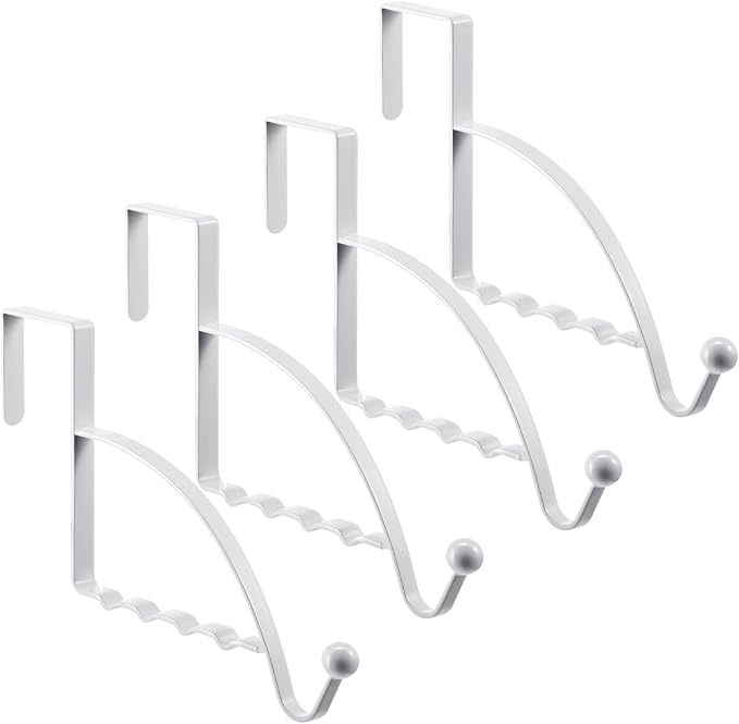 Hotop 4 Pieces Over The Door Hooks Hanger Multi Hanging Storage Organizers Valet Hooks for Coats Clothes Hoodies Hats Scarves Purses Keys Bath Towels Robes and More(White)