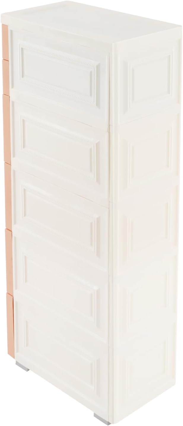 Storage Cabinet, 6 Drawers Narrow Plastic Organizer Cabinet with Wheels, Vertical Drawer Storage Unit, Mobile Slim Utility Furniture for Office, Living Room, Bedroom, Garage (Khaki)