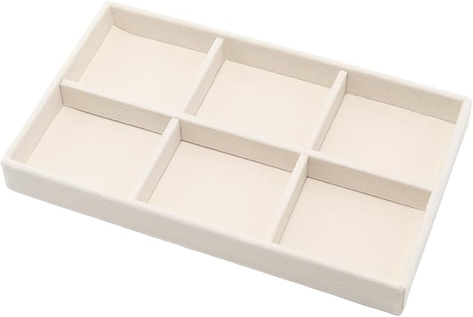 Velvet Jewelry Organizer Trays Beige Stackable Jewelry Storage Display Tray with Removable Dividers, 6 Grids