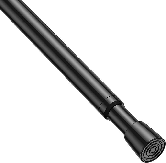 1 Pack Spring Tension Rods 26-39 Inches, 5/8 Inch Diameter Black No Drill Spring Loaded Adjustable Extendable, Small Short Tension Curtain Rod for Windows Kitchen Doorway Closet Cupboard