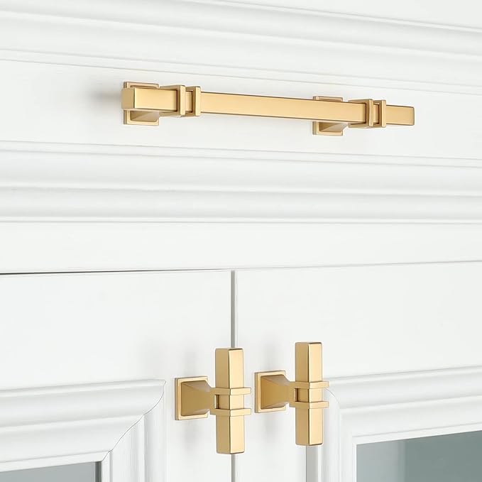 Cabinet Hardware, 10pcs 5inch Brushed Gold Kitchen Cabinet Handles (Stainless Steel, Zinc Alloy), Modern Gold Pulls for Dresser Drawers, Corrosion Resisting, Wear Resistant