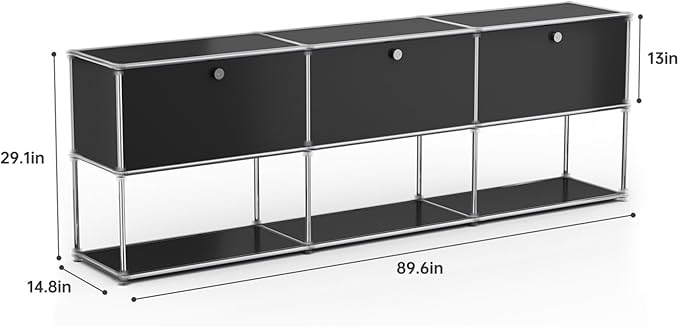 Modern Storage Cabinet Black G Versatile Free-Standing Organizer for Home Office Décor, Green (Black, G-15 D x 90" W x 29" H)