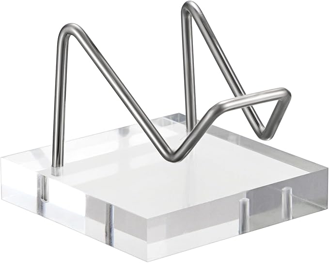 Hipiwe Metal Display Stand with Acrylic Square Base Business Card Holder Clear Acrylic Rock Display Easel for Fossil Coral Mineral Agate