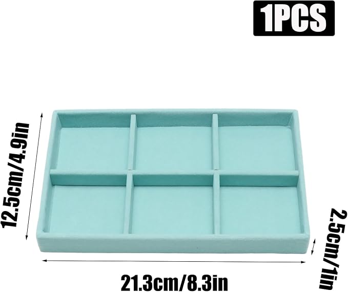 Velvet Jewelry Trays for Drawers, Blue Stackable Jewelry Drawer Organizer Inserts, Ring Earring Necklace Bracelet Holder Organizer Storage Display Tray with Removable Dividers, 6 Grids