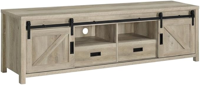 Furnifact Brown 2-Door TV Stand, Farmhouse Style, Engineered Wood, Distressed Pine Finish, Modern Design, Sturdy, Stylish for Living Room