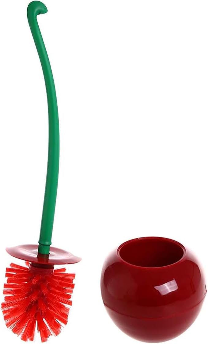 Creative Toilet Brush with Holder Bowl&Long Handle, Household Bathroom Cleaning Tool Cleaner and Base for Storage&Organization, Thick Bristle for Deep Clean-Rust Resistant Leakproof-Red Cherry Shape | Red Cherry Shape/ Household Bathroom Cleaner with B...