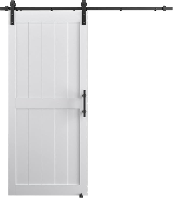 34''x84'' Sliding Barn Door with 6 Ft Barn Door Hardware Kit | Pre-Drilled Holes Easy Assembly - Include Installation Manual, Water-Proof PVC Surface, H-Frame, White