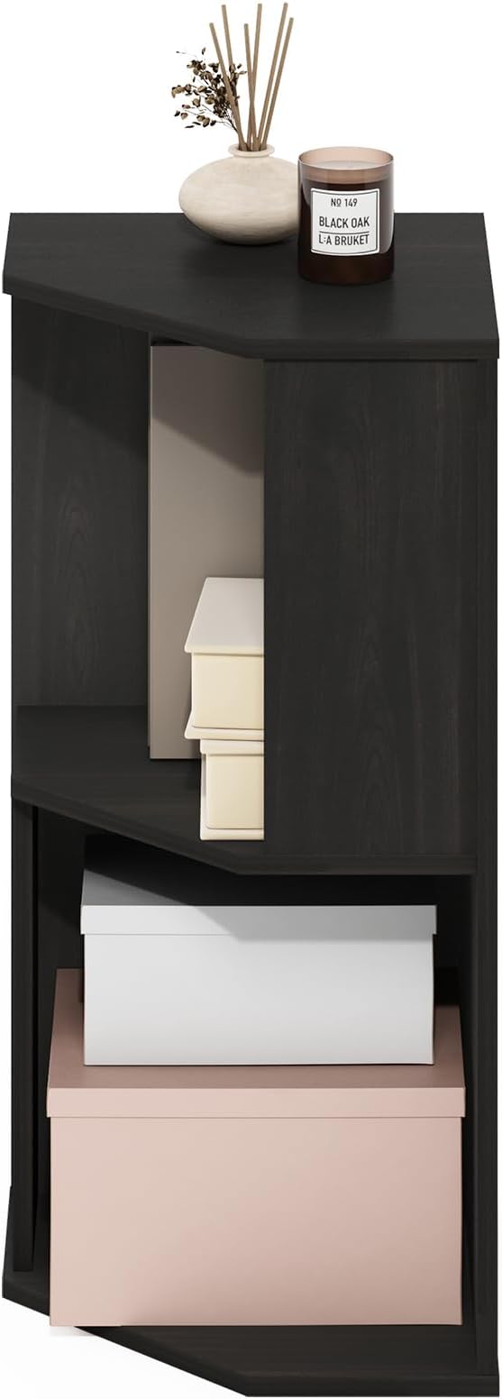 Furinno ECON Corner Shelf, 2-Tier Corner Book Shelf, Standing Storage Shelves, Cube Display Rack, Bookshelf, for Organization and Storage, Living Room, Home Office, Espresso