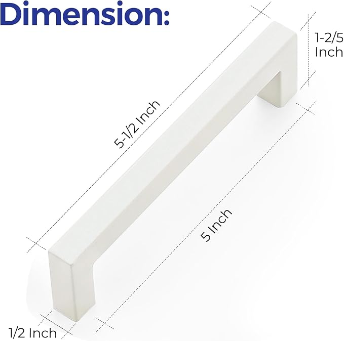 Ravinte White Square Cabinet Handles Drawer Pulls,5 Inch,5 Pack | Screws Included, Stainless Steel, Square Bar Grip, Easy Install, Kitchen Cabinet Hardware, For Cupboards, Drawers, Dressers