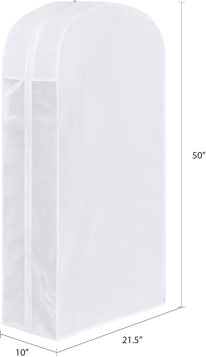 50" Premium Cotton Garment Bag for Hanging Clothes, Breathable Suit Bags for Closet Storage with Extre Large 10" Gusseted & Clear Window, Dust Cover with Zipper for Suits, Coats, 3 Pack