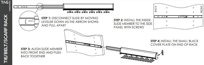 TAG Hardware Designer 6-Hook Expandable Valet Belt Rack, 13.75-Inch Extendable Wardrobe Closet Organizer Rod (Slate)
