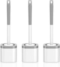 Toilet Brush, 3 Pack Compact Toilet Bowl Brush and Holder Set with Nylon Bristles Toilet Cleaner Brush Hidden Toilet Scrubber Brush for Bathroom Cleaning, Grey & White