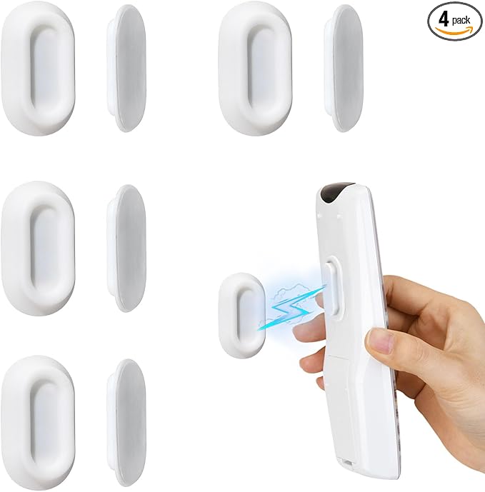 XYOFUN Magnetic Remote Control Holder Wall Mount - 4 Pcs White | No Drill Self-Adhesive Organizer, For Air Conditioner & TV Remotes, Storage Caddy for Televisions Backside