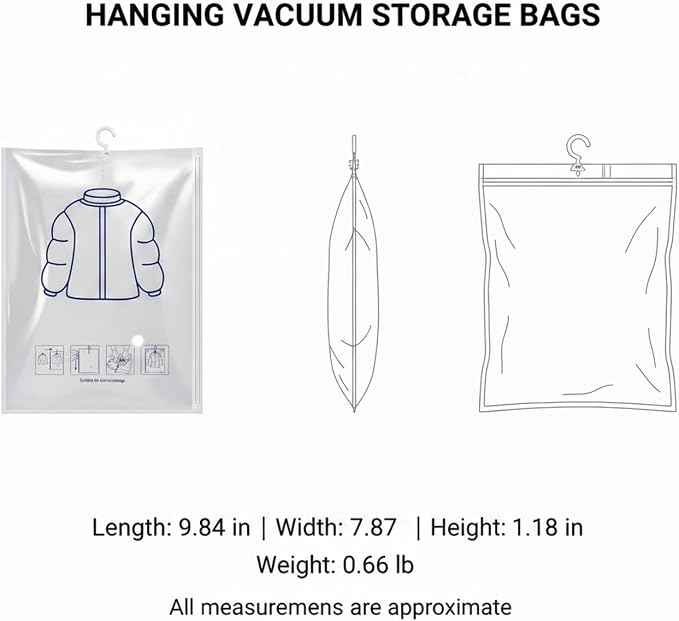 Hanging Vacuum Storage Bags for Clothes, Space Saver Compression Bags for Closet Organization, Reusable PA+PE Material (1 Pack)