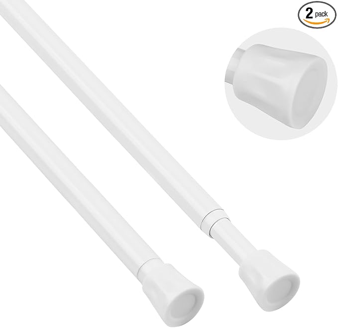 TYRON Tension Curtain Rod Small Adjustable 11 to 17 Inch, Spring Expandable Pressure Loaded Tension Rods, Window Curtain Rod for Kitchen, Closet, RV, Bathroom (White, 2 Pack)