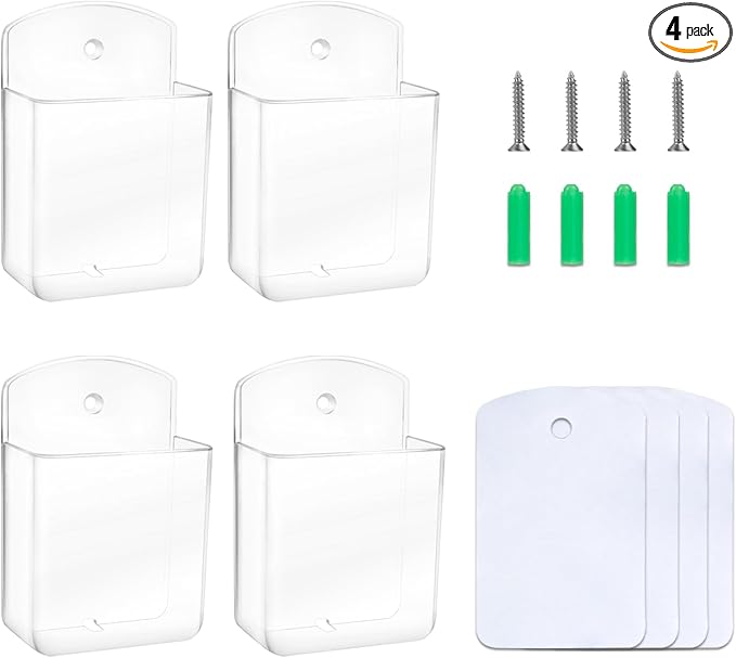 4 PCS Remote Control Holders Wall Mount, Self Adhesive TV Air Conditioner Remote Control Holder, Wall Mount Storage Box Organizer Wall Pen Holder Storage for Home Office School (Clear, 4)