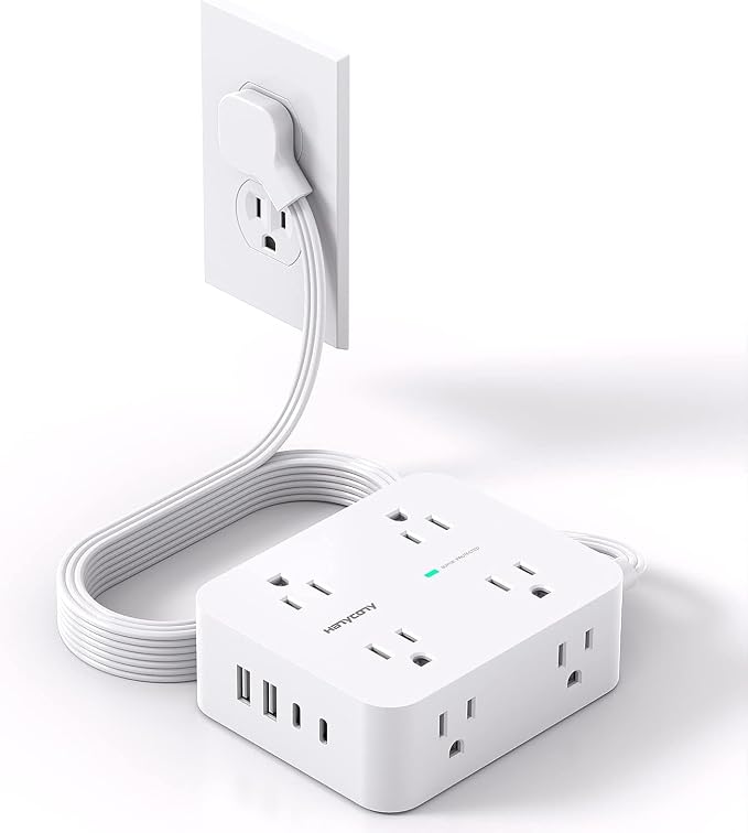 Surge Protector Power Strip, HANYCONY Extension Cord with Multiple Outlets, 5 Ft Ultra Thin Flat Plug 8 Outlets 4 USB Ports(2USB C), 1080J Outlet Extender for Home Office College Dorm Room Essentials | 5 Ft Ultra Thin Flat Plug 8 Outlets 4 USB Ports(2U...
